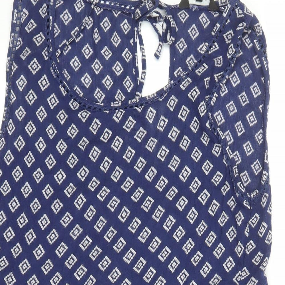 New Look Womens Blue Geometric Viscose A-Line Size 8 Round Neck Tie