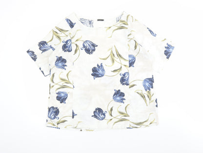 Additional front view of Roman women’s beige floral 100% cotton basic blouse, size L, round neck - pockets