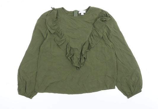 Warehouse Womens Green Viscose Basic Blouse Size 12 Round Neck