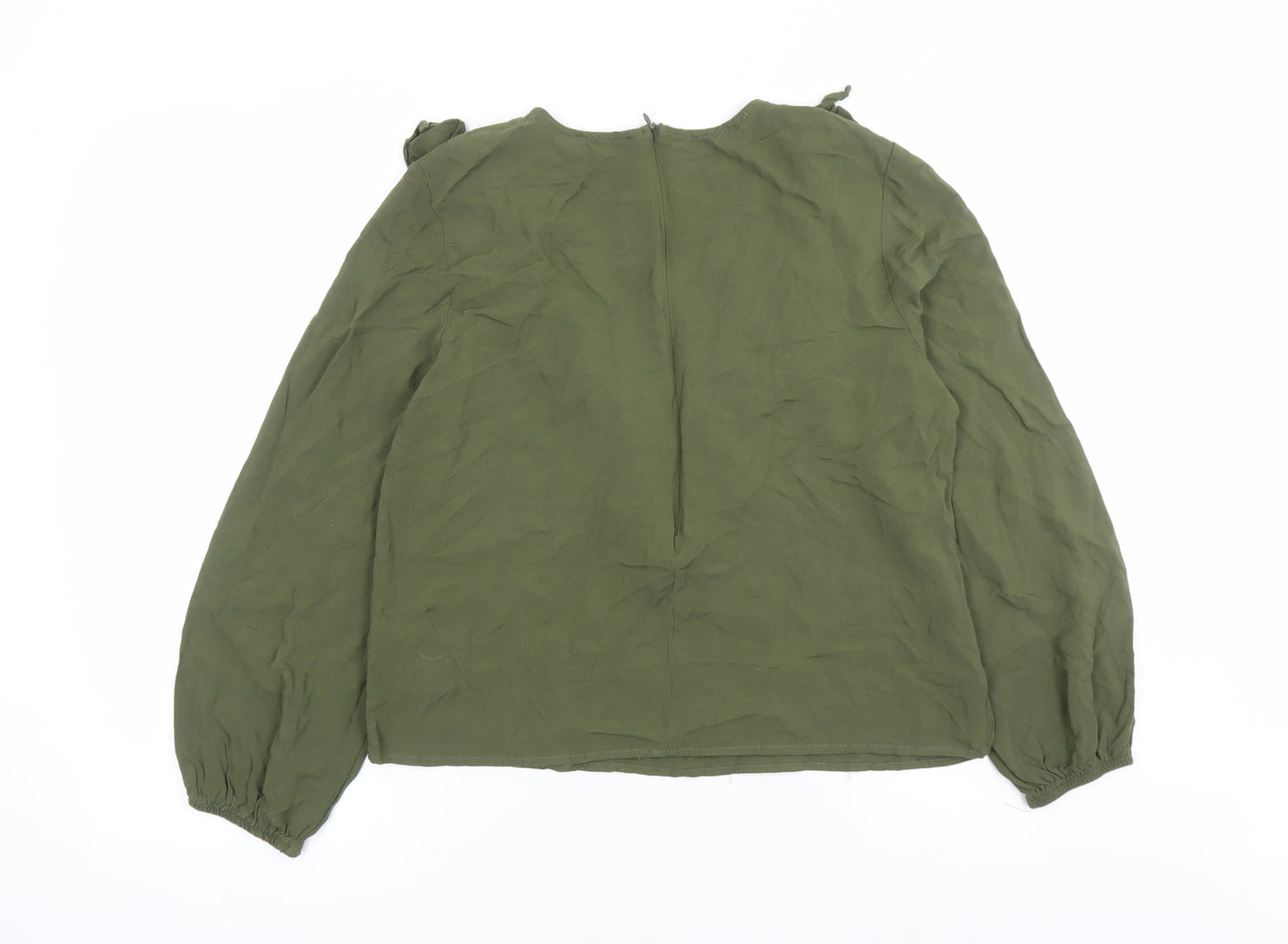 Warehouse Womens Green Viscose Basic Blouse Size 12 Round Neck