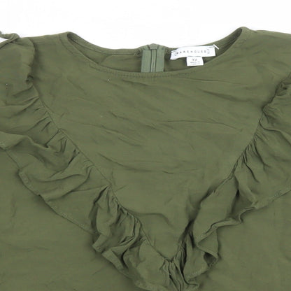 Warehouse Womens Green Viscose Basic Blouse Size 12 Round Neck