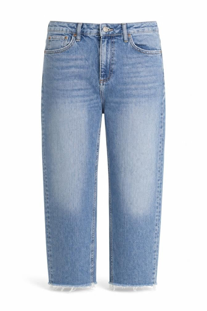Topshop Womens Blue Cotton Straight Jeans Size 30 in L24 in Regular Zip - Raw Hems