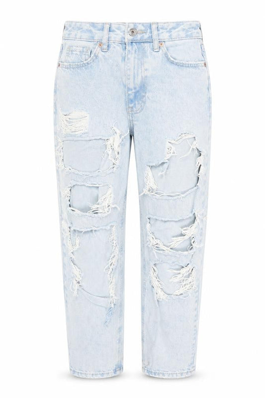 New Look Womens Blue Cotton Mom Jeans Size 6 L27 in Regular Zip - Pockets