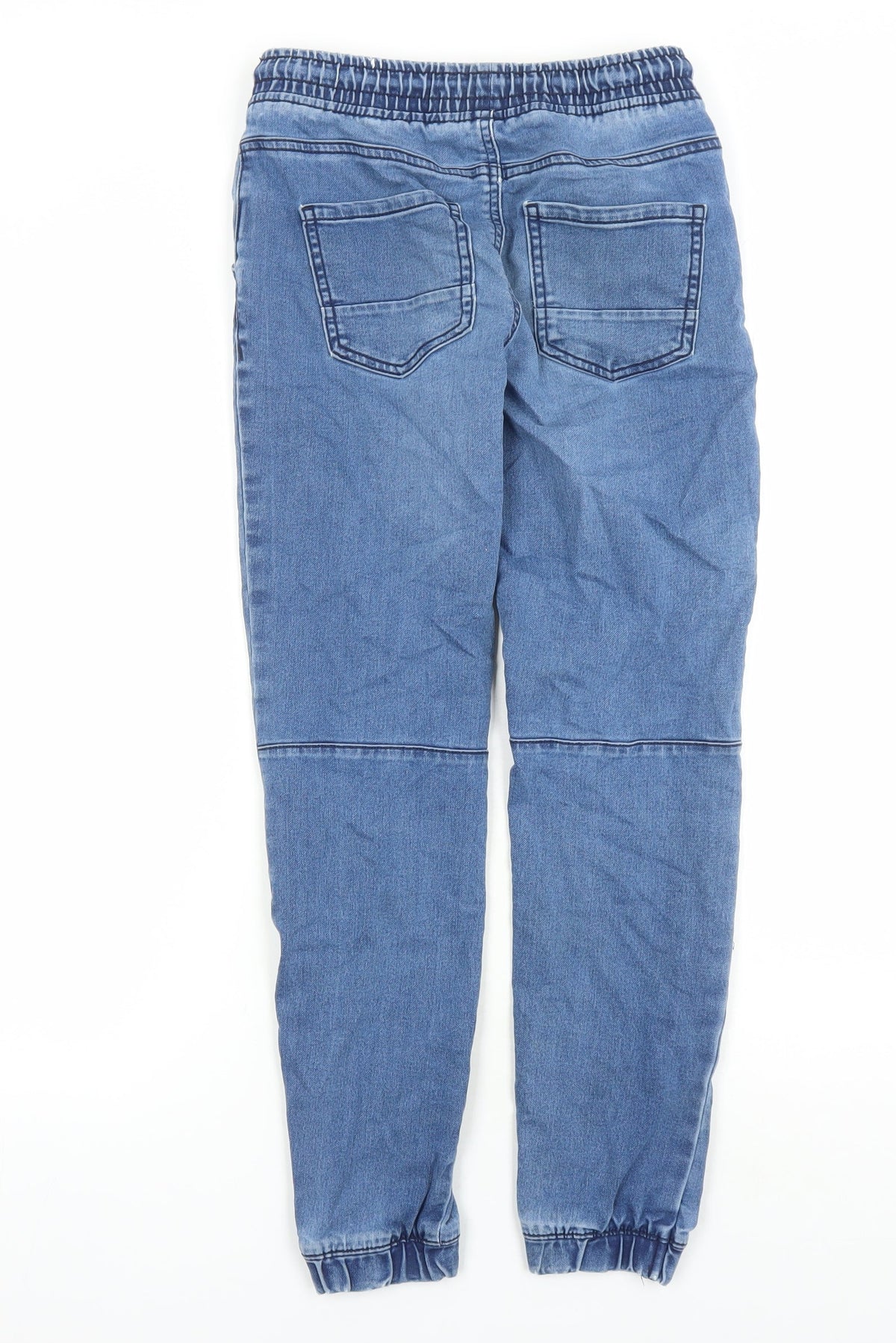 Back view of Denim & Co. girls’ blue cotton straight jeans, size 11-12, years slim drawstring - elasticated waist