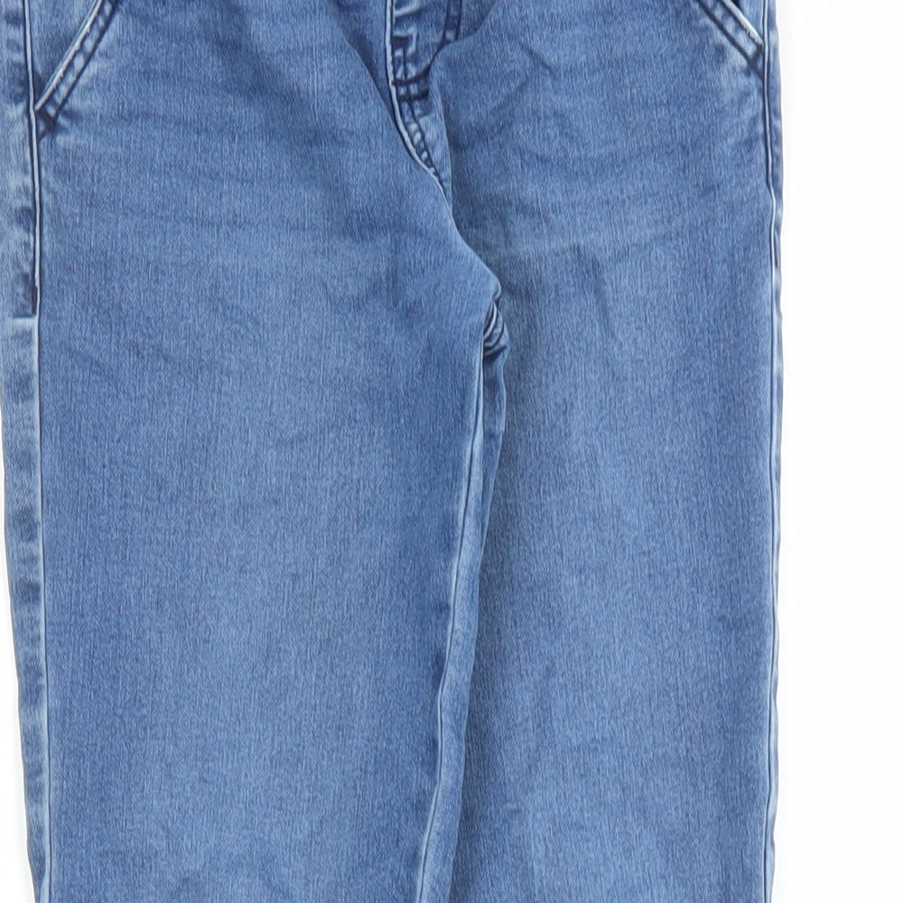 Close-up detail of Denim & Co. girls’ blue cotton straight jeans, size 11-12, years slim drawstring - elasticated waist