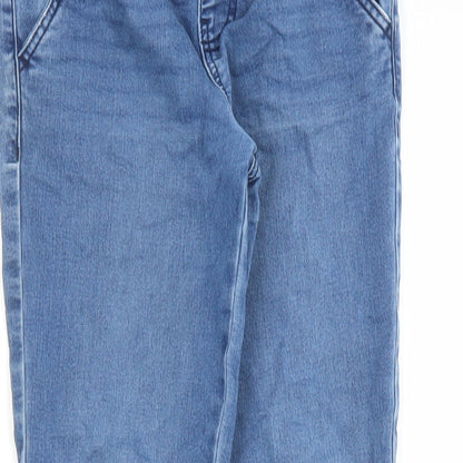 Close-up detail of Denim & Co. girls’ blue cotton straight jeans, size 11-12, years slim drawstring - elasticated waist