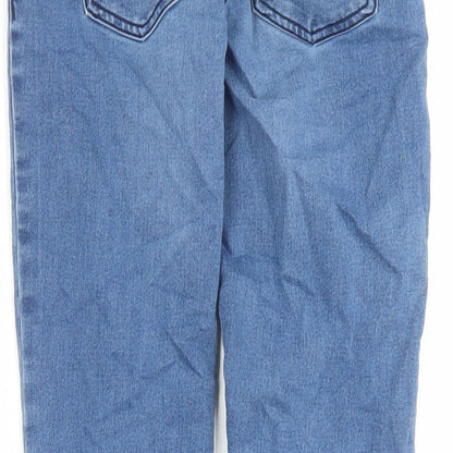 Brand and care label for Denim & Co. girls’ blue cotton straight jeans, size 11-12, years slim drawstring - elasticated waist