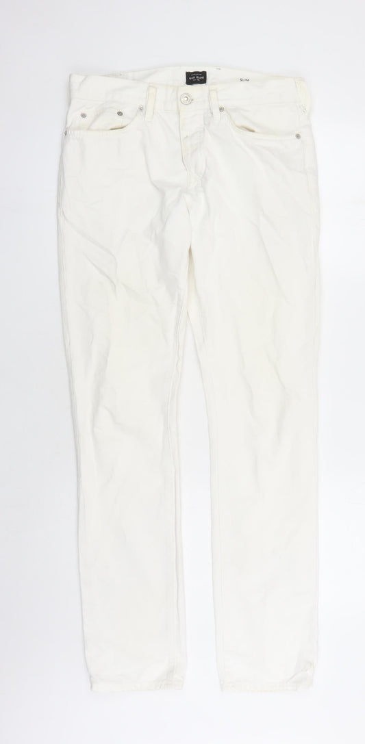 river is Mens White Cotton Straight Jeans Size 30 in L32 in Slim Button - Pockets