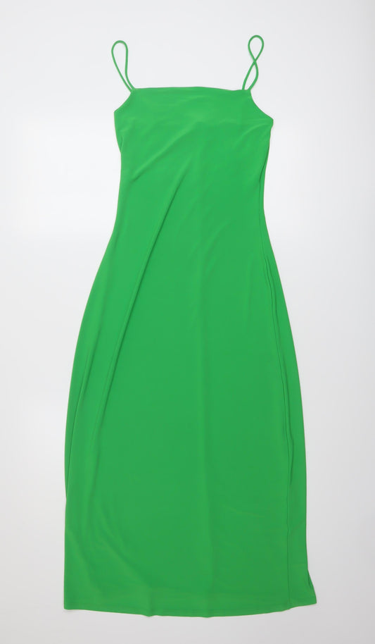 Zara Womens Green Polyester Bodycon Size S Square Neck Pullover