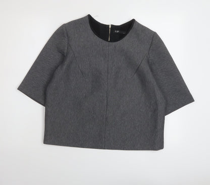 Ikojn Womens Grey Polyester Basic Blouse Size L Round Neck