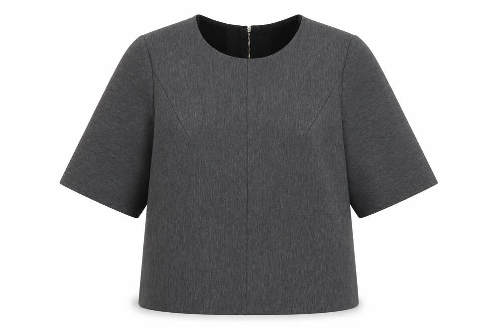 Ikojn Womens Grey Polyester Basic Blouse Size L Round Neck