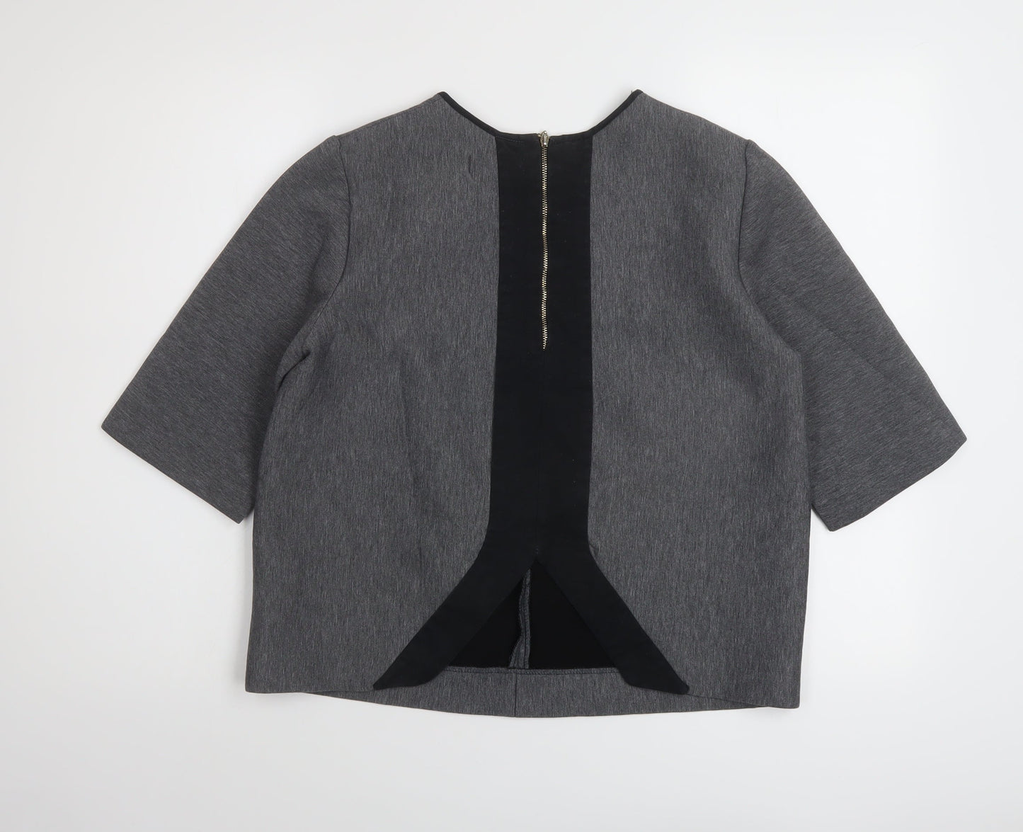 Ikojn Womens Grey Polyester Basic Blouse Size L Round Neck