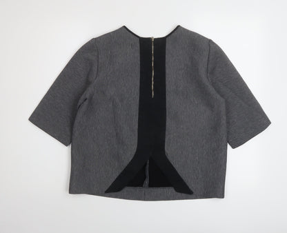 Ikojn Womens Grey Polyester Basic Blouse Size L Round Neck