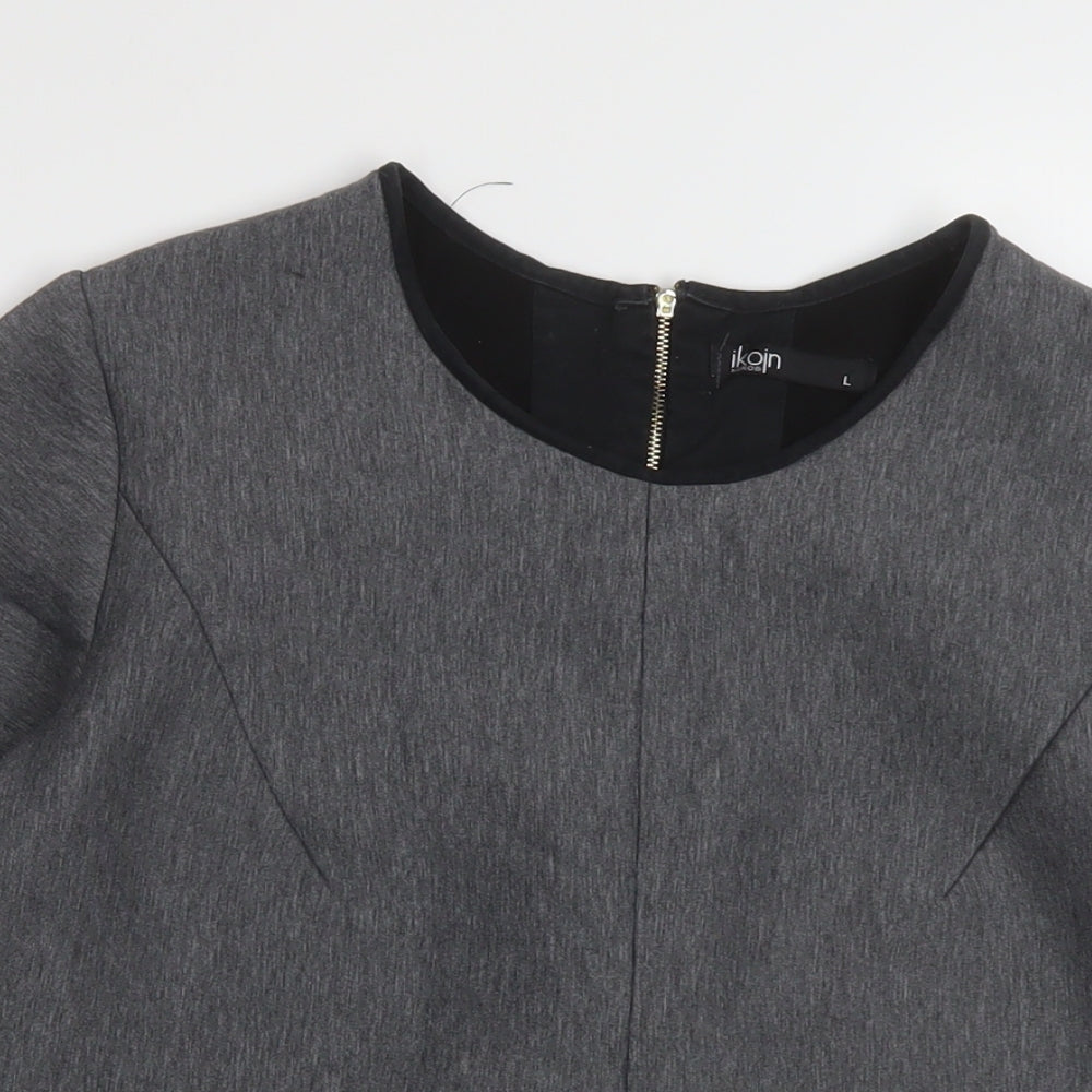 Ikojn Womens Grey Polyester Basic Blouse Size L Round Neck