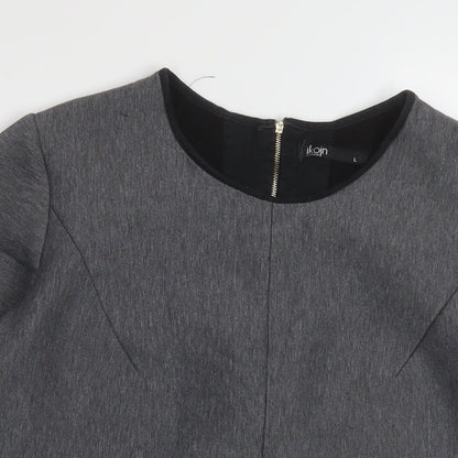 Ikojn Womens Grey Polyester Basic Blouse Size L Round Neck