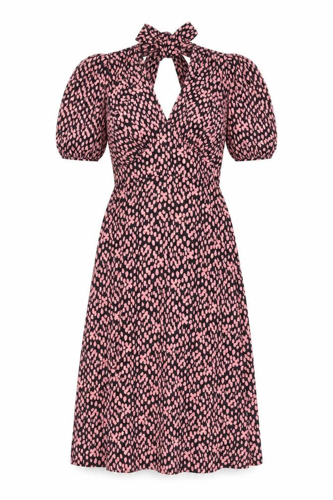 Miss Selfridge Womens Pink Geometric Polyester A-Line Size 6 V-Neck Tie