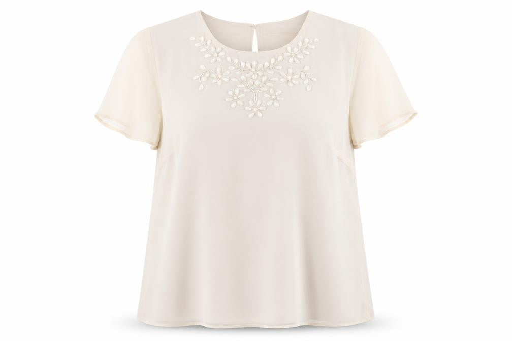 Emma Blake Womens Beige Polyester Basic Blouse Size 16 Round Neck