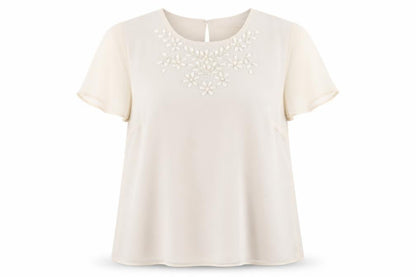 Emma Blake Womens Beige Polyester Basic Blouse Size 16 Round Neck