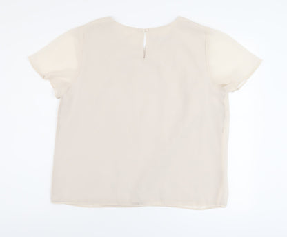 Emma Blake Womens Beige Polyester Basic Blouse Size 16 Round Neck