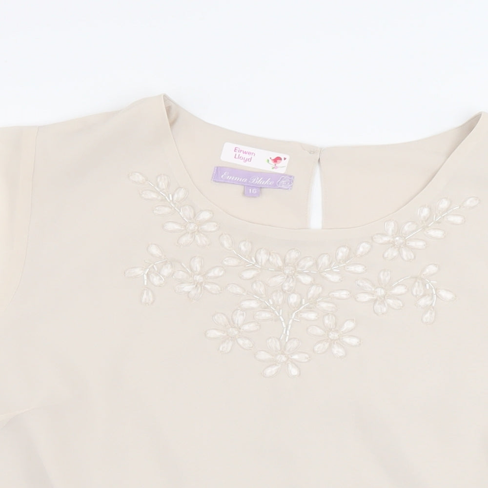 Emma Blake Womens Beige Polyester Basic Blouse Size 16 Round Neck