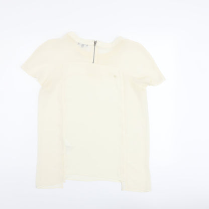 Warehouse Womens Ivory Polyester Basic Blouse Size 12 Round Neck