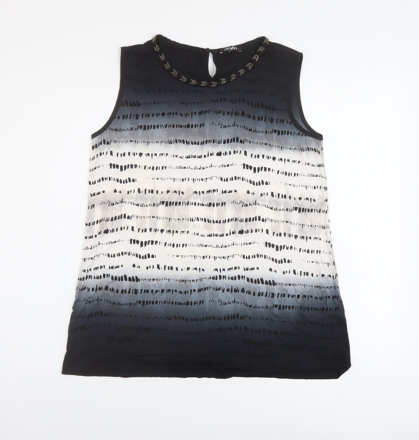 Olsen Womens Green Geometric Viscose Basic Tank Size 14 Round Neck