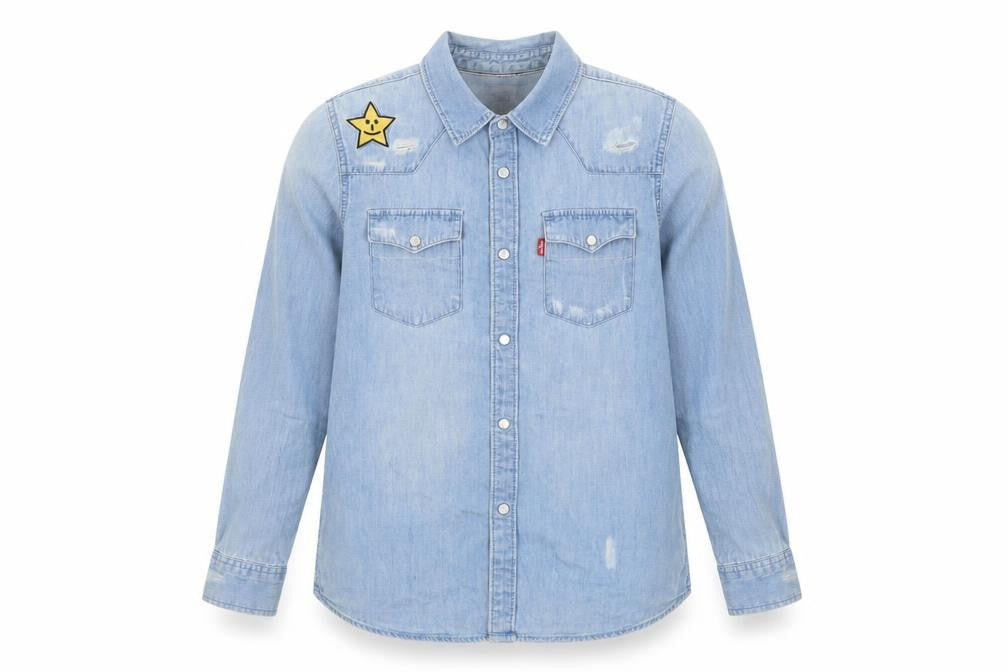 Levi's Girls Blue Cotton Basic Button-Up Size 10-11 Years Collared Snap