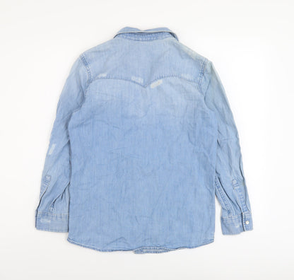 Back view of Levi's girls’ blue cotton basic button-up, size 10-11, years collared snap