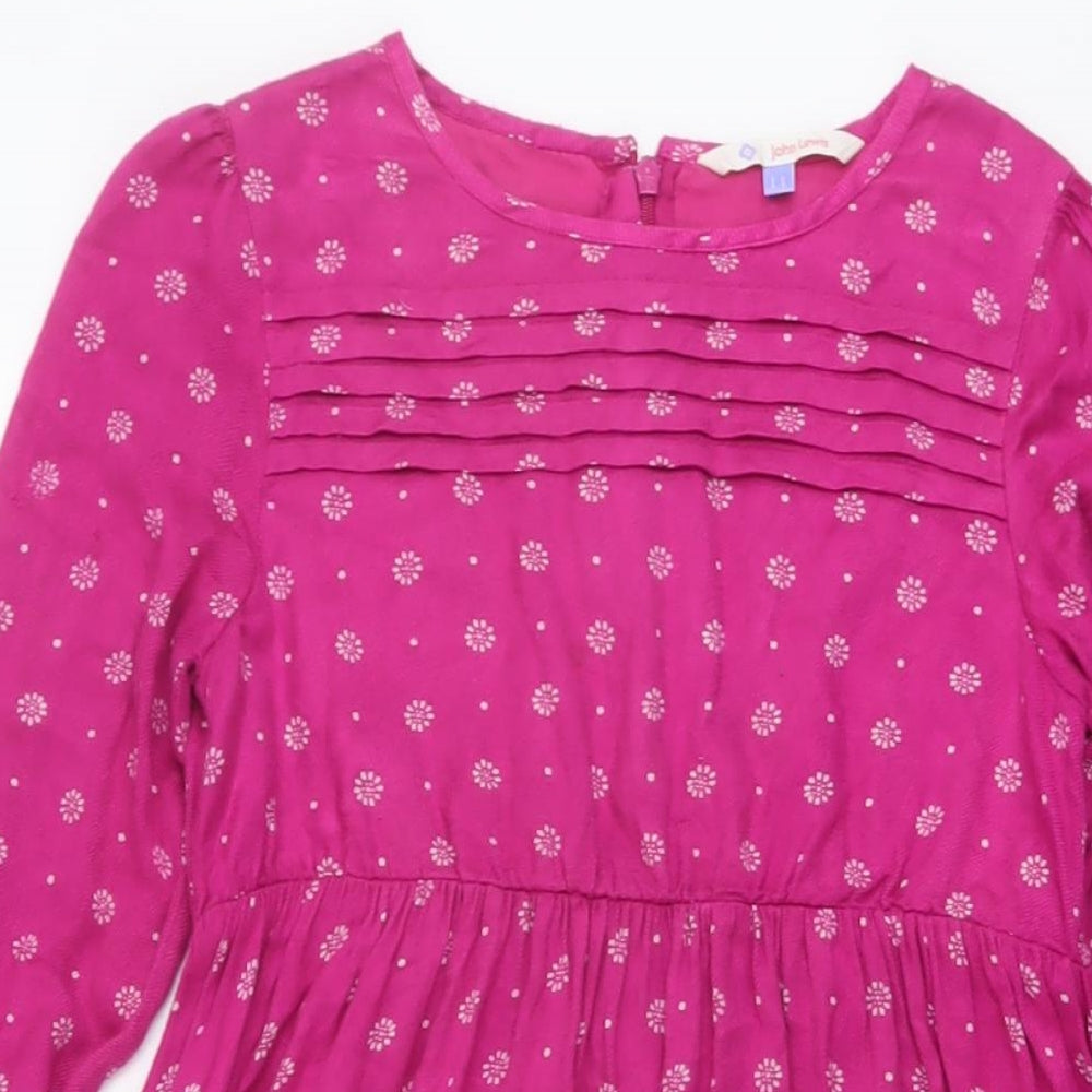 John Lewis Girls Pink Geometric Viscose A-Line Size 11 Years Round Neck Zip