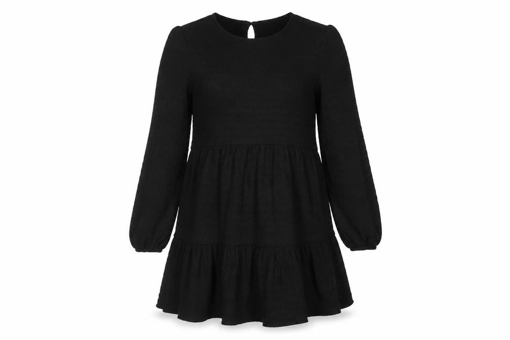 Michelle Keegan Womens Black Polyester A-Line Size 10 Round Neck Button - Smocked