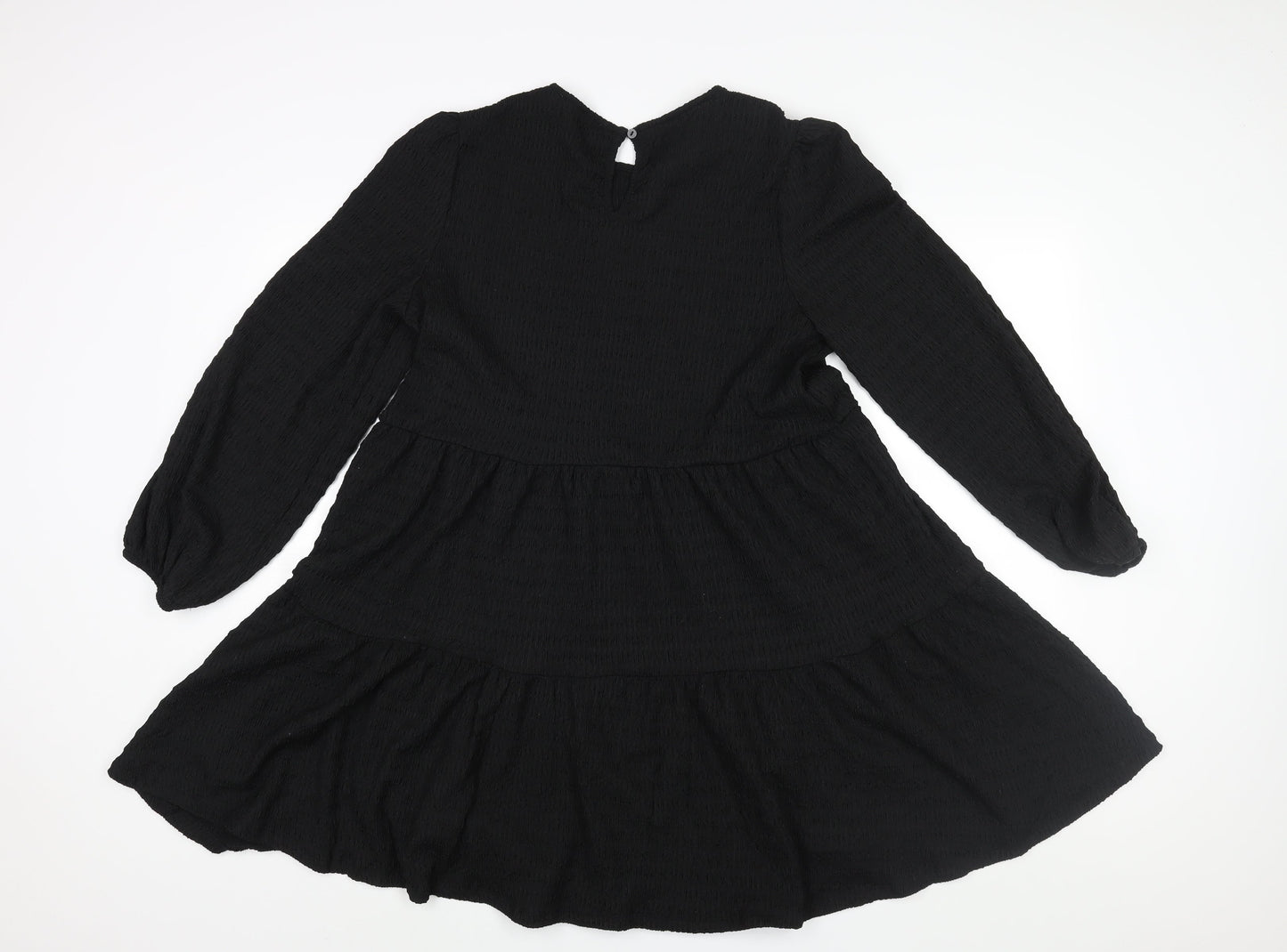 Michelle Keegan Womens Black Polyester A-Line Size 10 Round Neck Button - Smocked