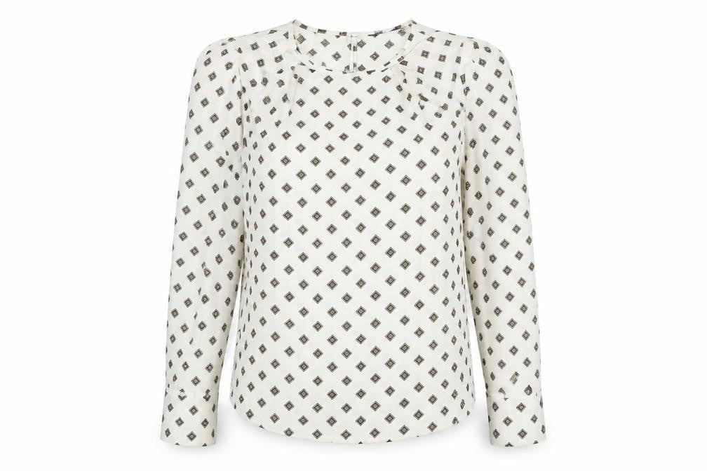 Marks & Spencer Womens Ivory Geometric Polyester Basic Blouse Size 10 Roll Neck - Frill Detail