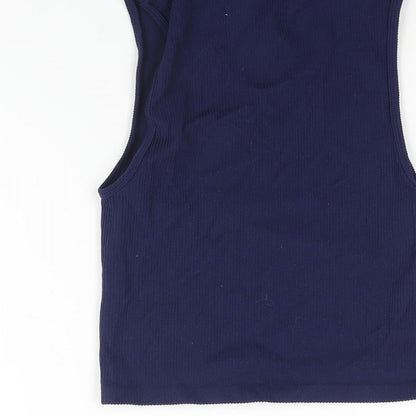 Stradivarius Womens Blue Polyamide Basic Tank Size M Mock Neck - Ribbed