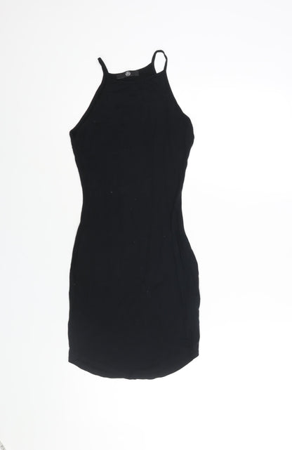 Additional front view of Missguided women’s black viscose bodycon, size UK 6, square neck pullover