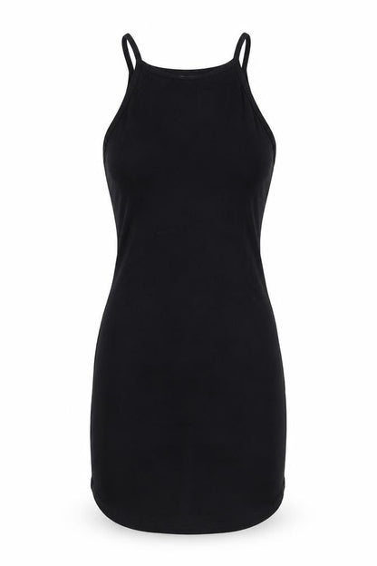 Front view of Missguided women’s black viscose bodycon, size UK 6, square neck pullover