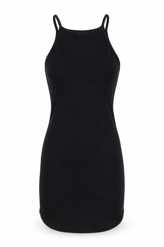 Front view of Missguided women’s black viscose bodycon, size UK 6, square neck pullover