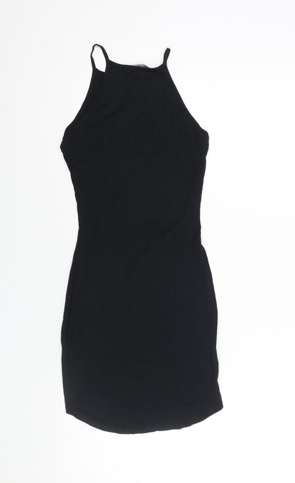 Back view of Missguided women’s black viscose bodycon, size UK 6, square neck pullover