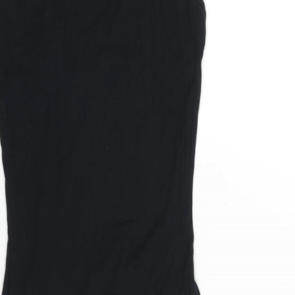 Brand and care label for Missguided women’s black viscose bodycon, size UK 6, square neck pullover