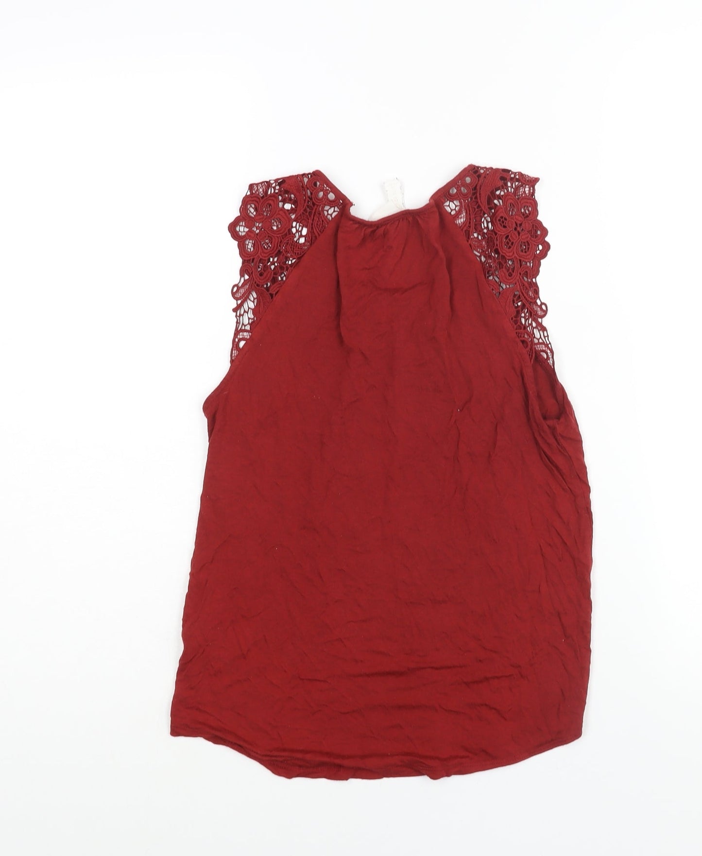 H&M Womens Red Viscose Basic Blouse Size XS Round Neck - Lace Sleeve