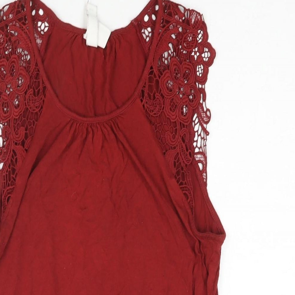 H&M Womens Red Viscose Basic Blouse Size XS Round Neck - Lace Sleeve