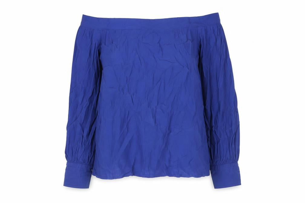 Warehouse Womens Blue Polyester Basic Blouse Size 10 Off the Shoulder
