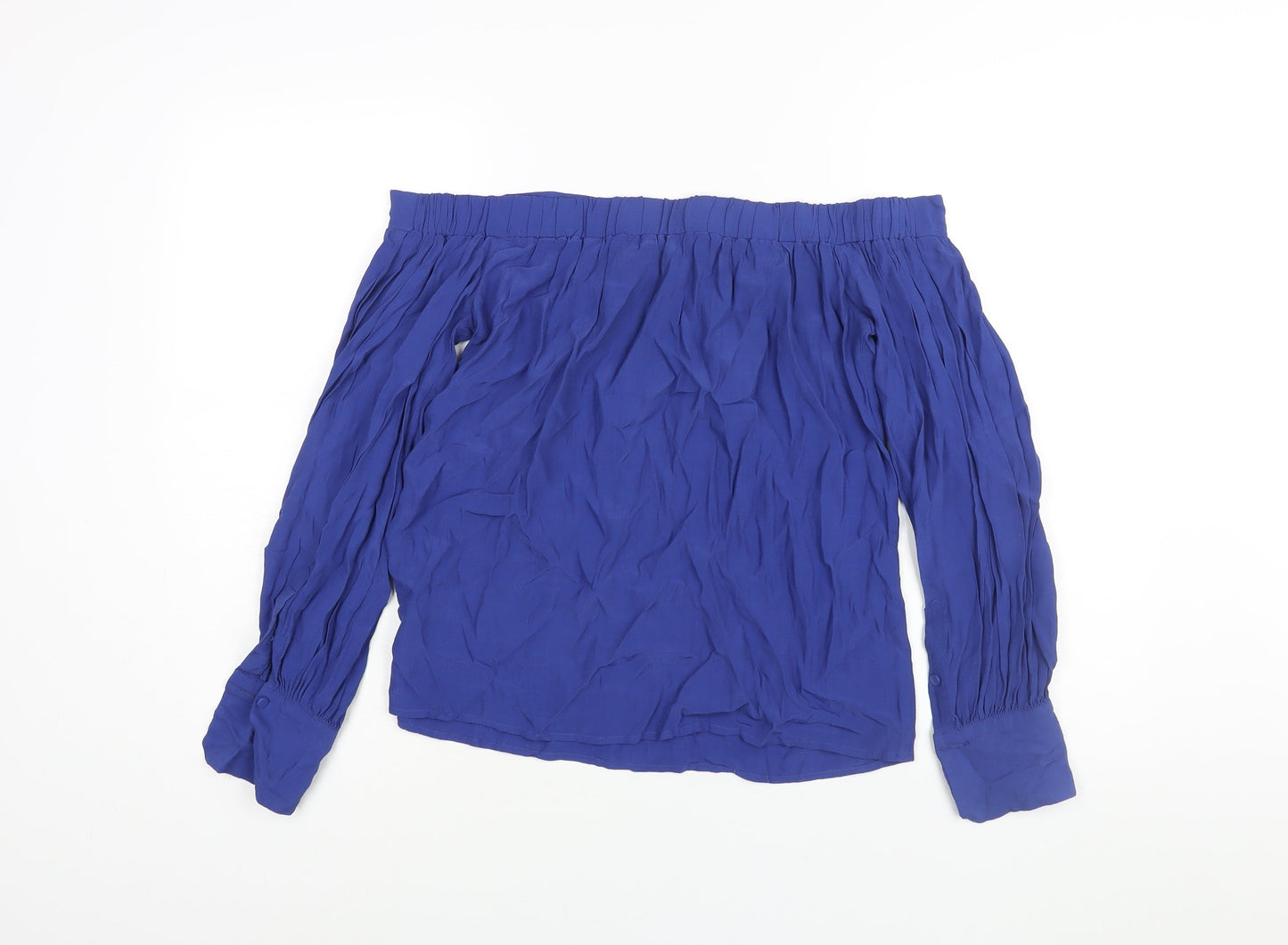 Warehouse Womens Blue Polyester Basic Blouse Size 10 Off the Shoulder