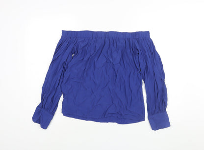 Warehouse Womens Blue Polyester Basic Blouse Size 10 Off the Shoulder