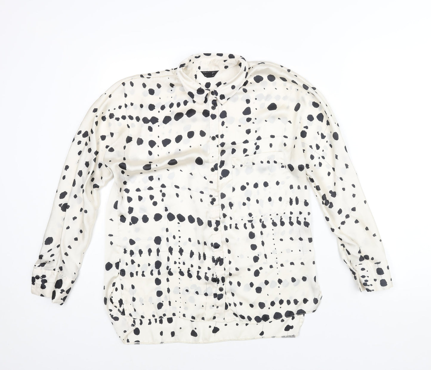 Topshop Womens Ivory Geometric Polyester Basic Button-Up Size 8 Collared
