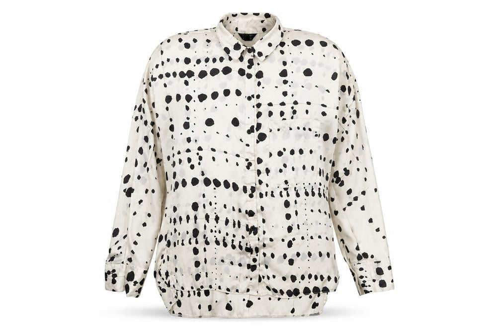 Topshop Womens Ivory Geometric Polyester Basic Button-Up Size 8 Collared