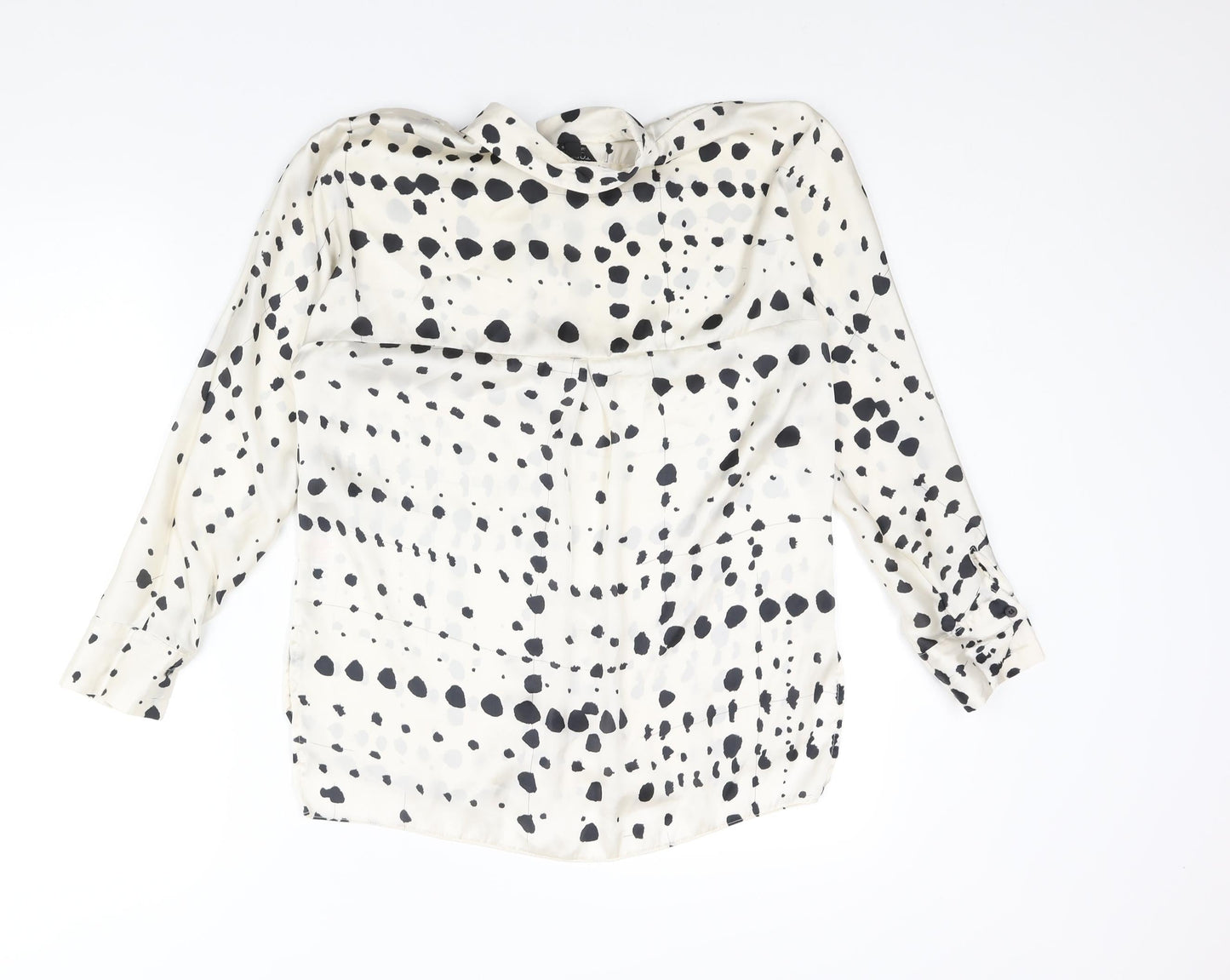 Topshop Womens Ivory Geometric Polyester Basic Button-Up Size 8 Collared