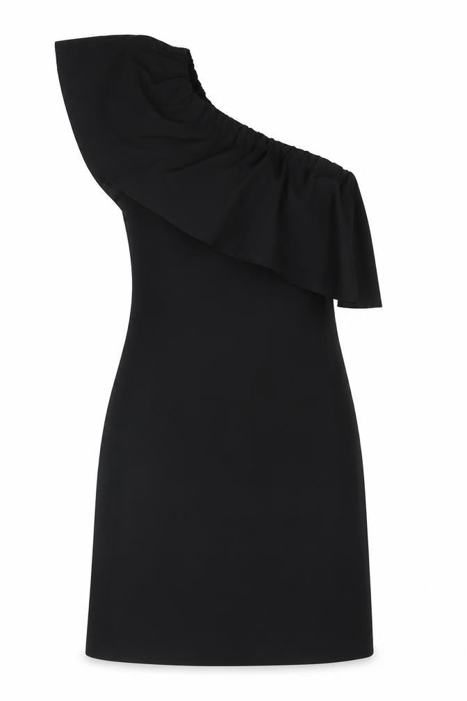 Warehouse Womens Black Polyester Bodycon Size 10 One Shoulder Pullover - Frill