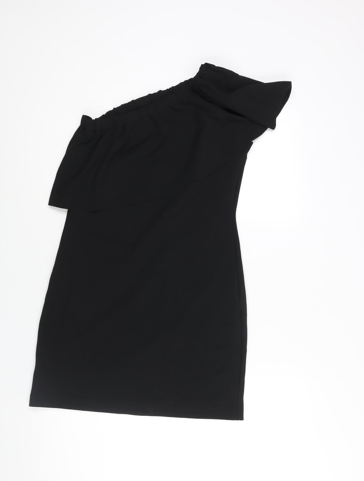 Warehouse Womens Black Polyester Bodycon Size 10 One Shoulder Pullover - Frill