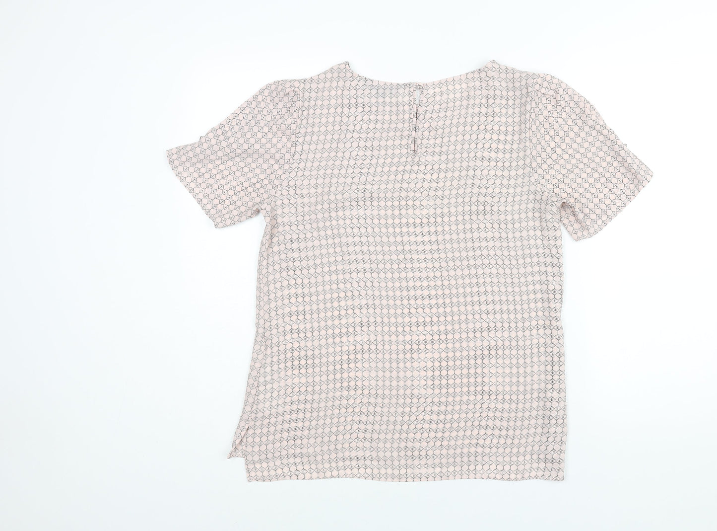 Debenhams Womens Pink Geometric Polyester Basic Blouse Size 12 Round Neck