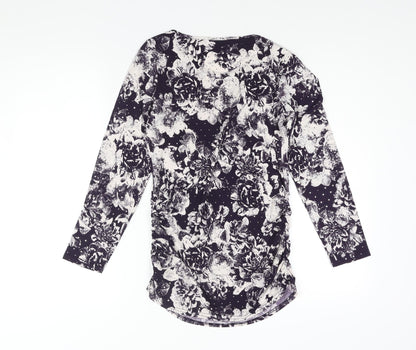 Back view of Roman women’s purple floral polyester basic blouse, size UK 10, round neck - sequin detail rouched
